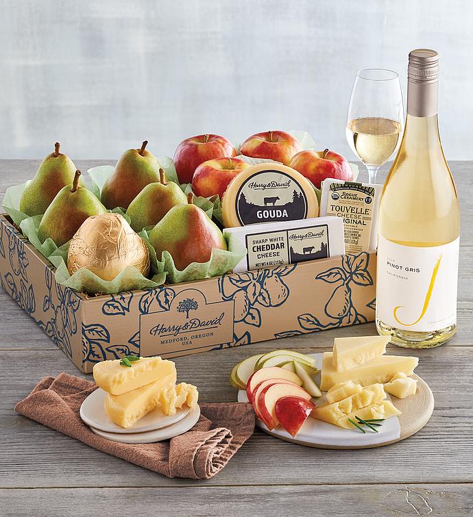 Vintner&#39;s Choice Deluxe Pears, Apples, and Cheese Gift with Wine